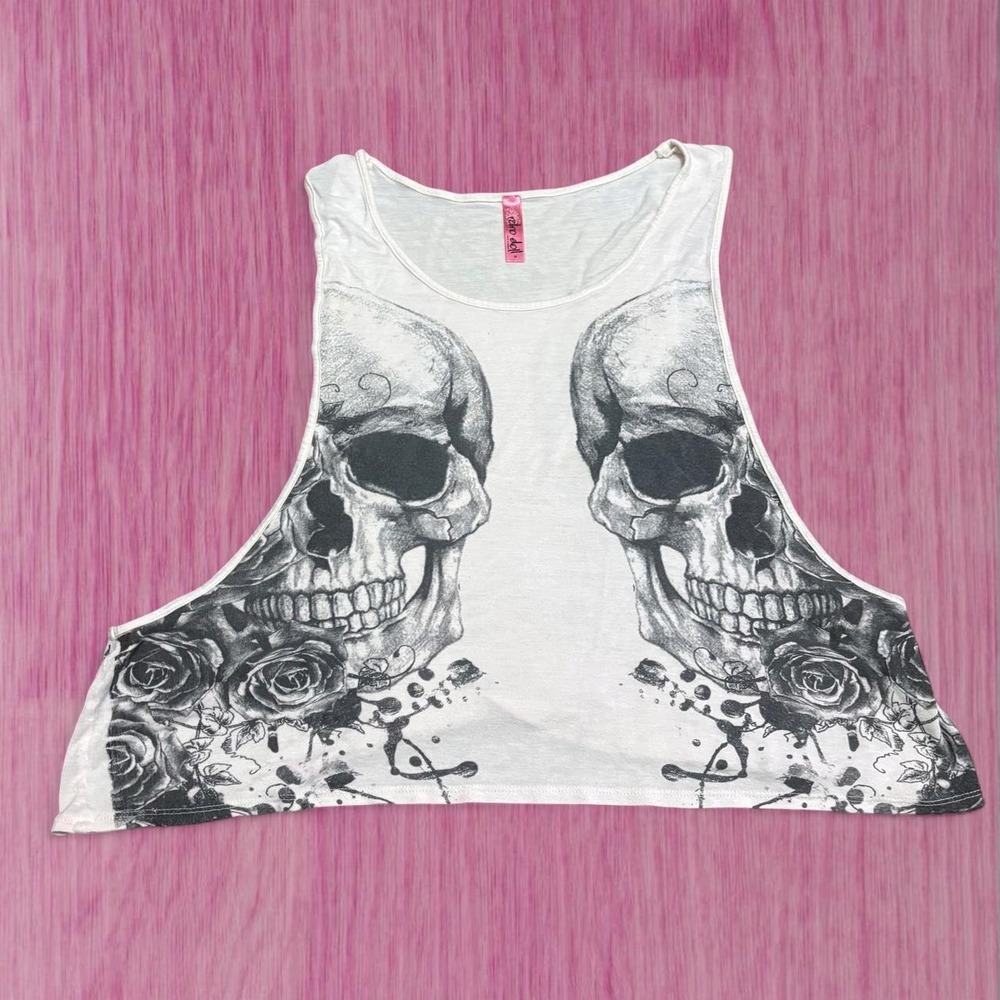 Retro Doll White Skull Tank Top Graphic Grunge Indie Sleaze XXL